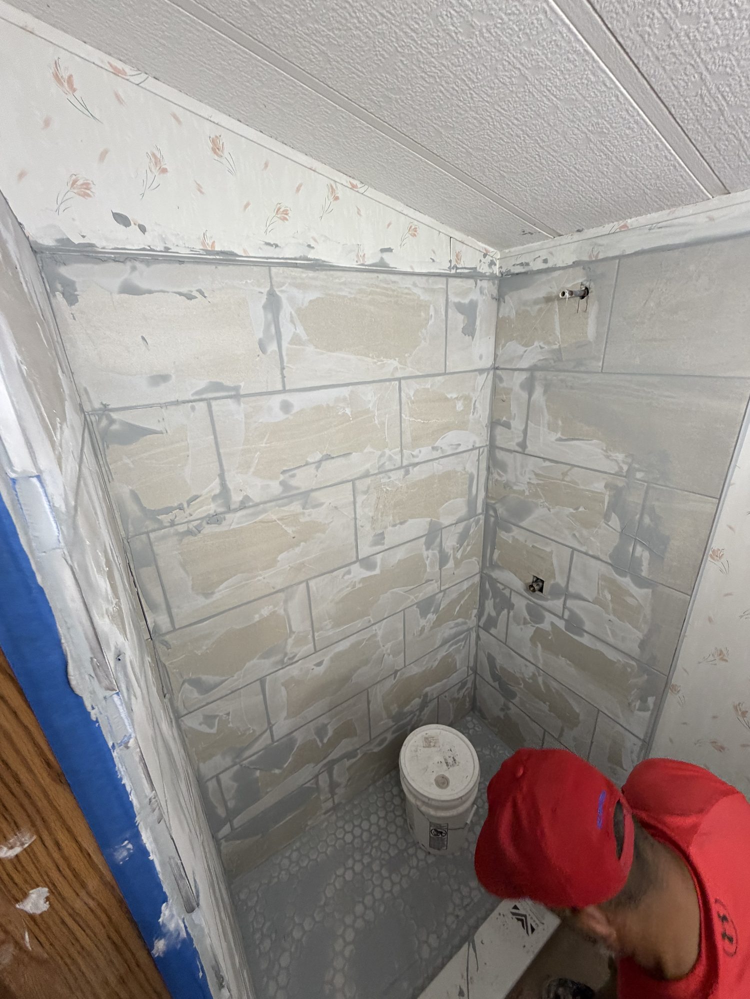 Shower tile repair, mid-project.